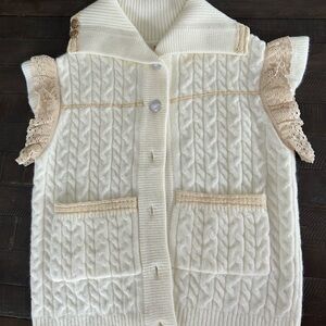 POL Cream Knit Vest with Lace Details